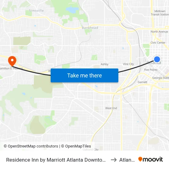 Residence Inn by Marriott Atlanta Downtown to Atlanta map