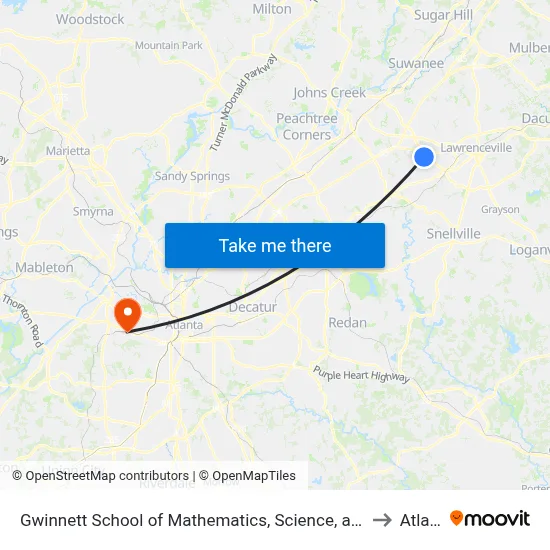 Gwinnett School of Mathematics, Science, and Technology to Atlanta map