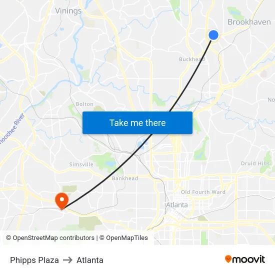 Phipps Plaza to Atlanta map