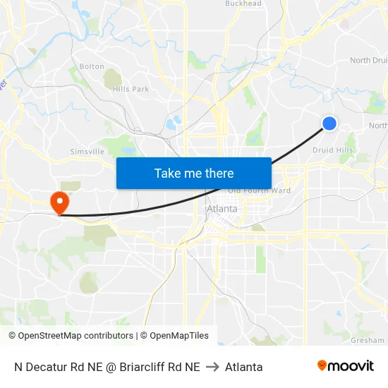 N Decatur Rd NE @ Briarcliff Rd NE to Atlanta map