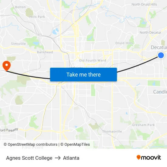 Agnes Scott College to Atlanta map
