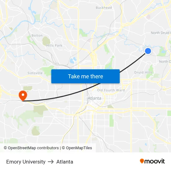 Emory University to Atlanta map