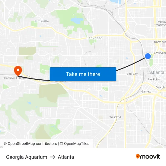 Georgia Aquarium to Atlanta map