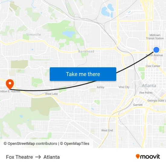 Fox Theatre to Atlanta map
