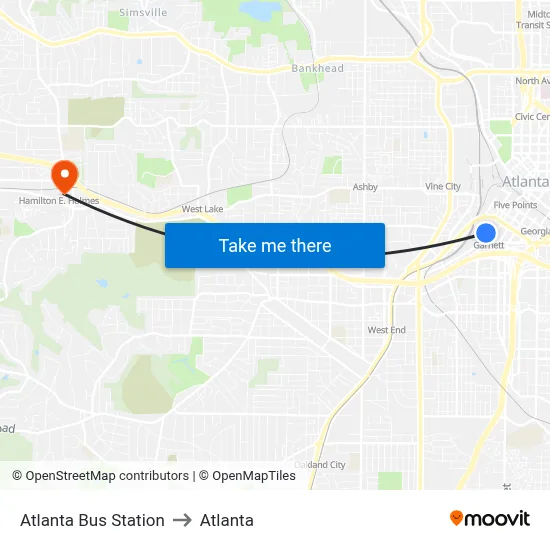 Atlanta Bus Station to Atlanta map