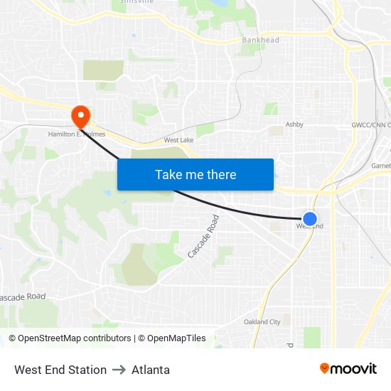 West End Station to Atlanta map