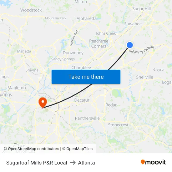 Sugarloaf Mills P&R Local to Atlanta map