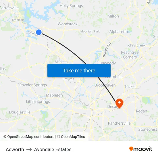 Acworth to Avondale Estates map