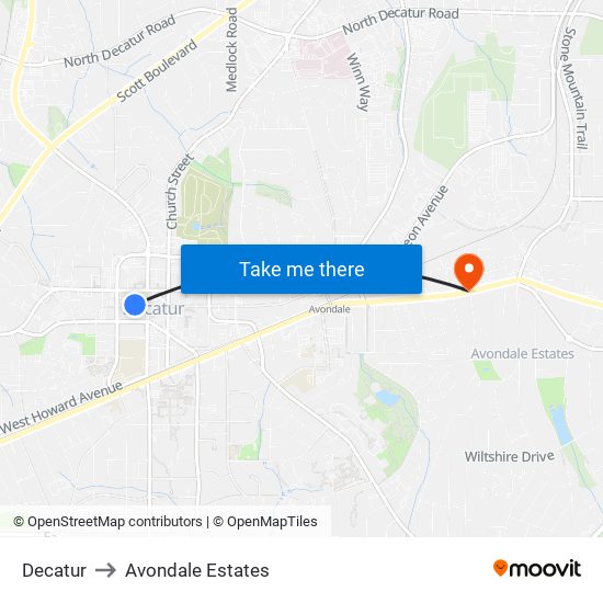 Decatur to Avondale Estates map