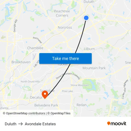 Duluth to Avondale Estates map