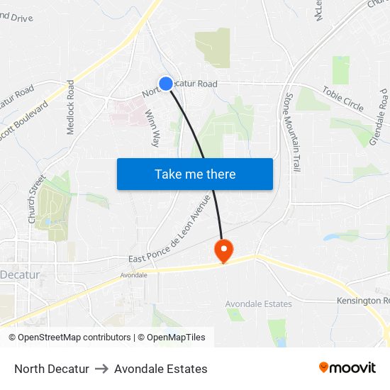 North Decatur to Avondale Estates map