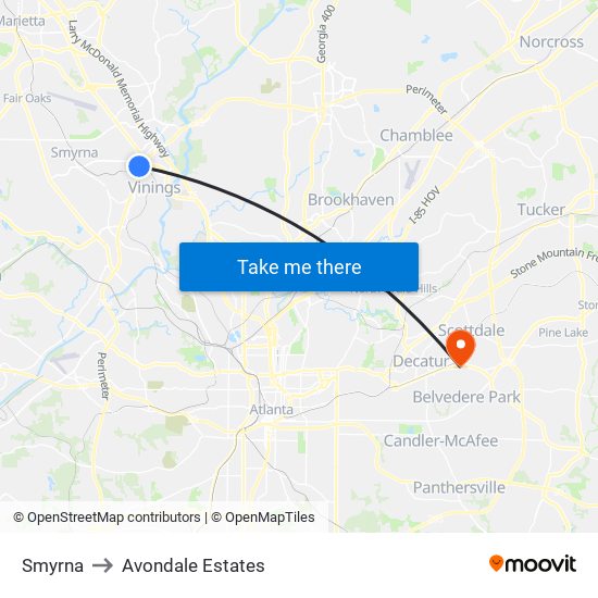 Smyrna to Avondale Estates map