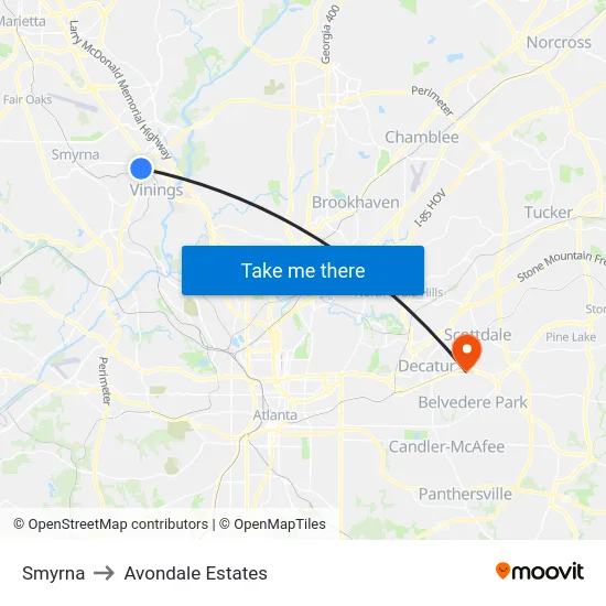 Smyrna to Avondale Estates map
