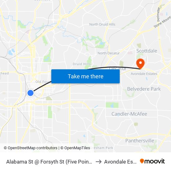 Alabama St @ Forsyth St (Five Points Station) to Avondale Estates map