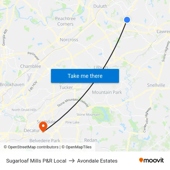 Sugarloaf Mills P&R Local to Avondale Estates map
