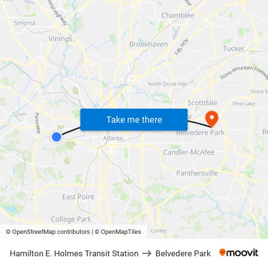 Hamilton E. Holmes Transit Station to Belvedere Park map