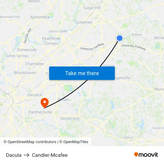 Dacula to Candler-Mcafee map