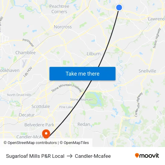 Sugarloaf Mills P&R Local to Candler-Mcafee map