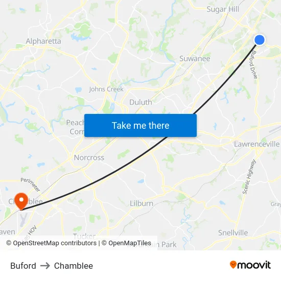 Buford to Chamblee map