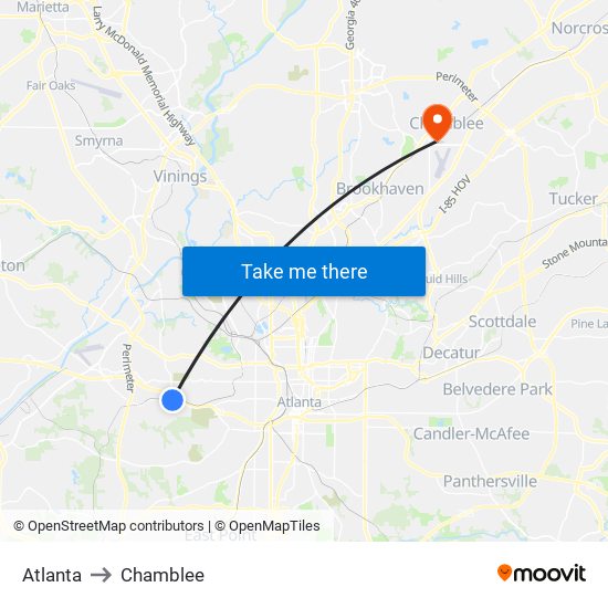 Atlanta to Chamblee map