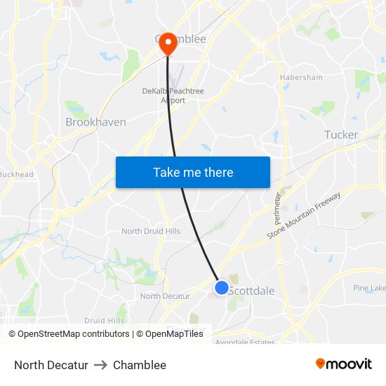 North Decatur to Chamblee map