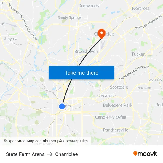 State Farm Arena to Chamblee map