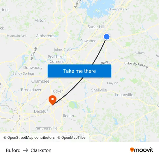 Buford to Clarkston map