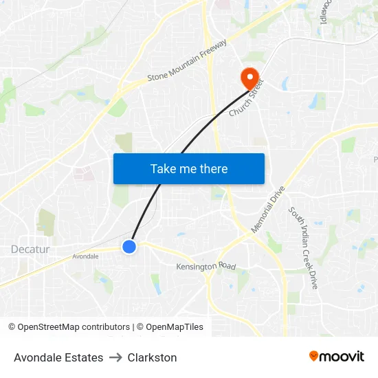 Avondale Estates to Clarkston map