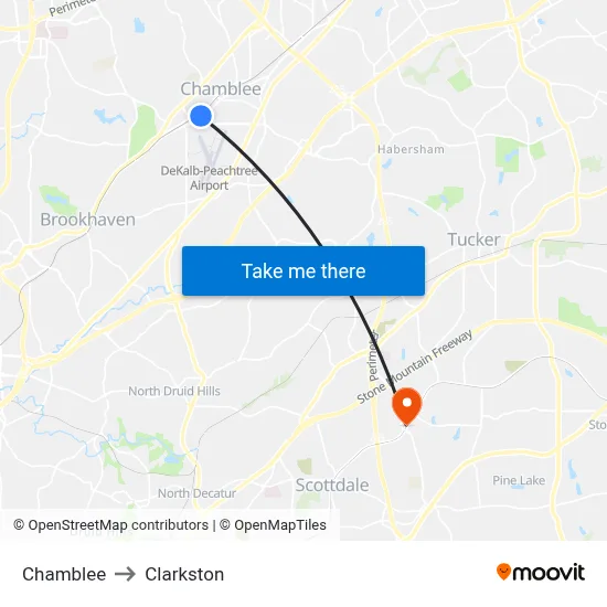 Chamblee to Clarkston map