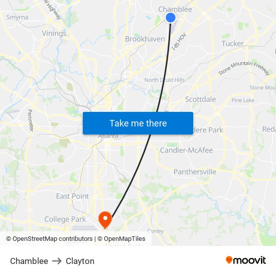 Chamblee to Clayton map