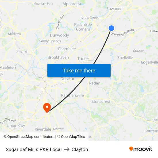 Sugarloaf Mills P&R Local to Clayton map