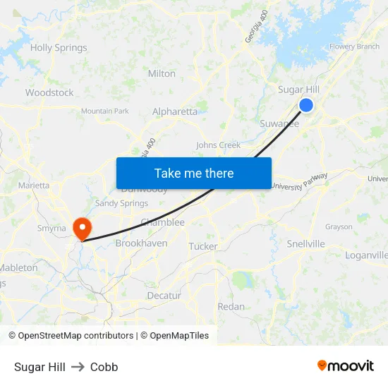 Sugar Hill to Cobb map