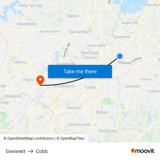 Gwinnett to Cobb map