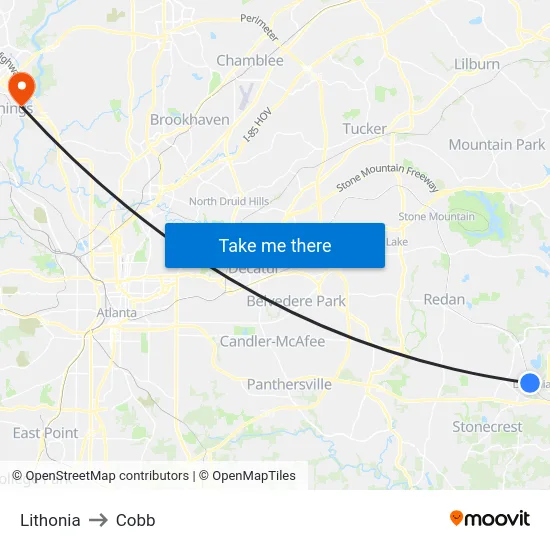 Lithonia to Cobb map