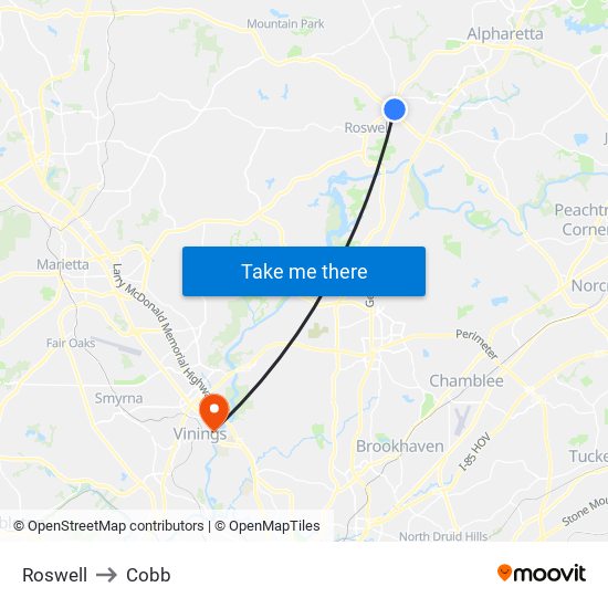 Roswell to Cobb map