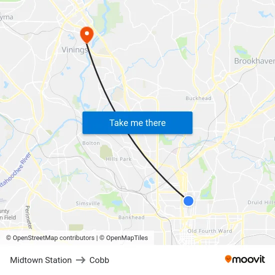Midtown Station to Cobb map