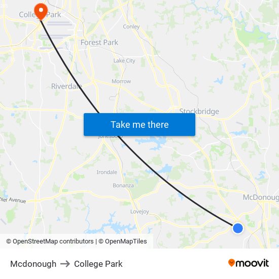 Mcdonough to College Park map