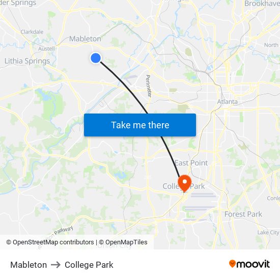 Mableton to College Park map