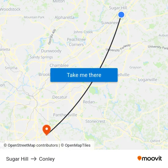 Sugar Hill to Conley map