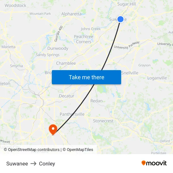 Suwanee to Conley map