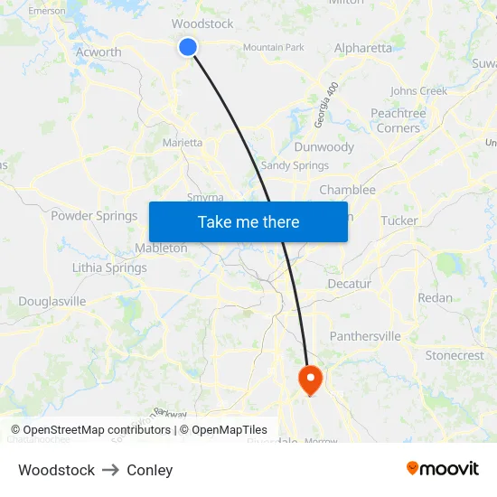 Woodstock to Conley map