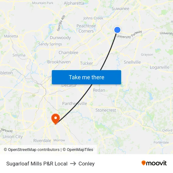Sugarloaf Mills P&R Local to Conley map
