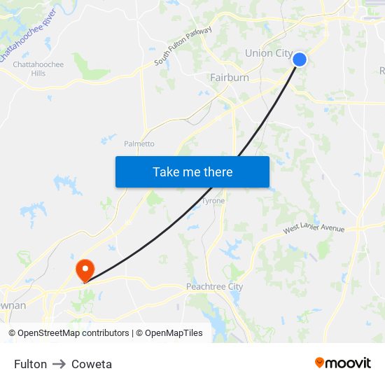 Fulton to Coweta map