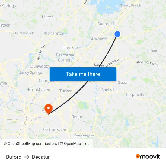 Buford to Decatur map