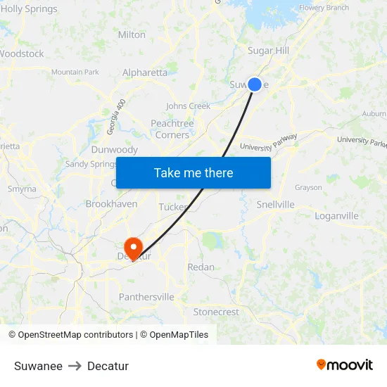 Suwanee to Decatur map