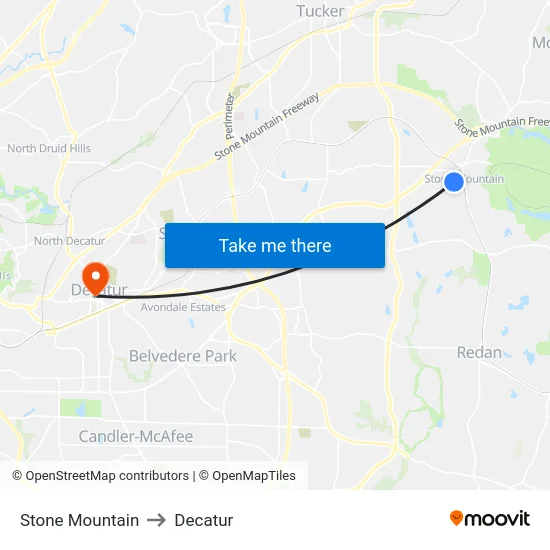Stone Mountain to Decatur map