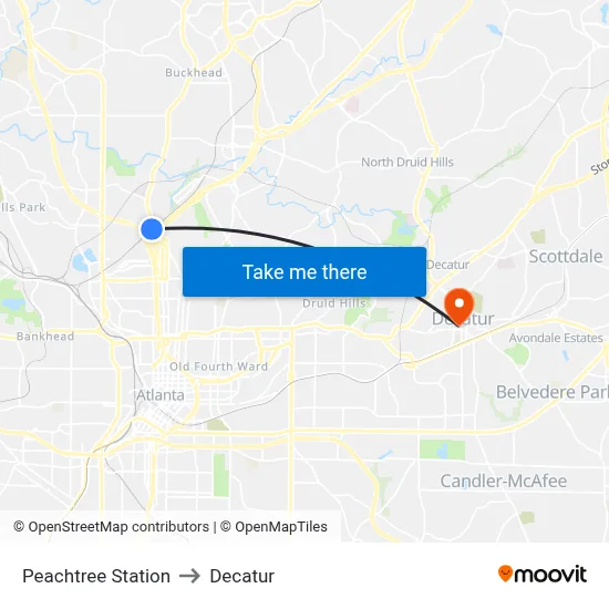Peachtree Station to Decatur map