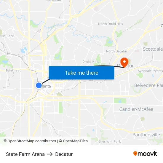 State Farm Arena to Decatur map