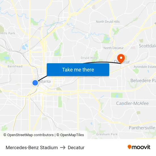 Mercedes-Benz Stadium to Decatur map