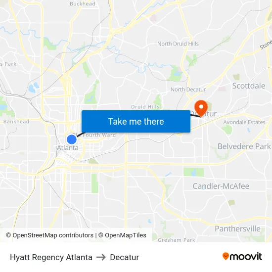 Hyatt Regency Atlanta to Decatur map